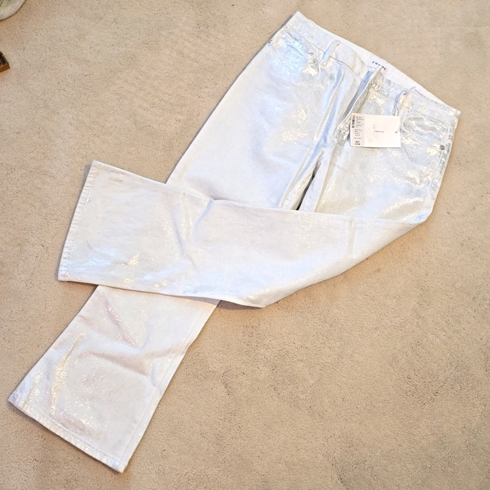 Frame cropped jeans, white/silver patina finish, size 28